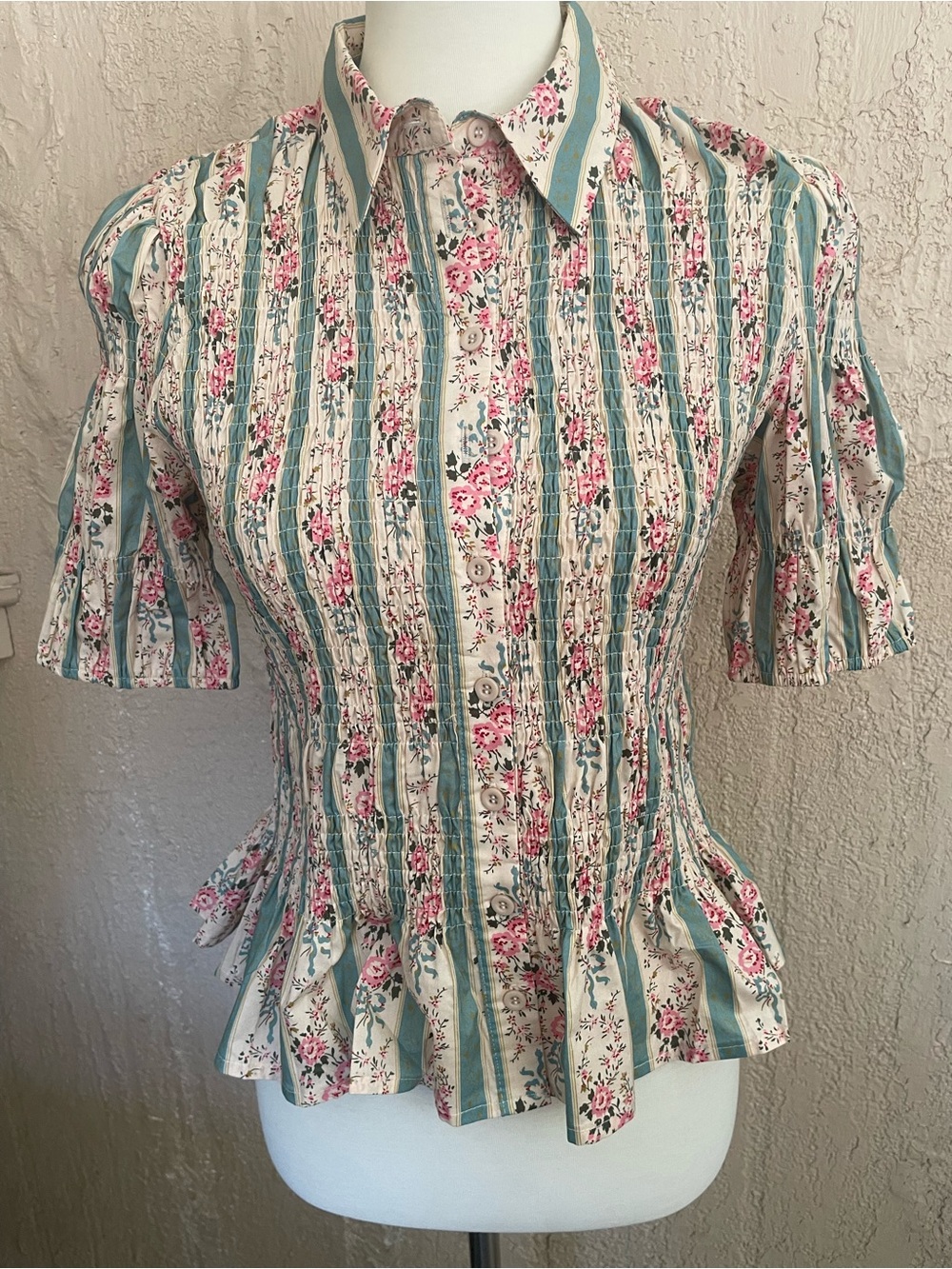 Bibi Floral Stripe Button-Front Women’s Top